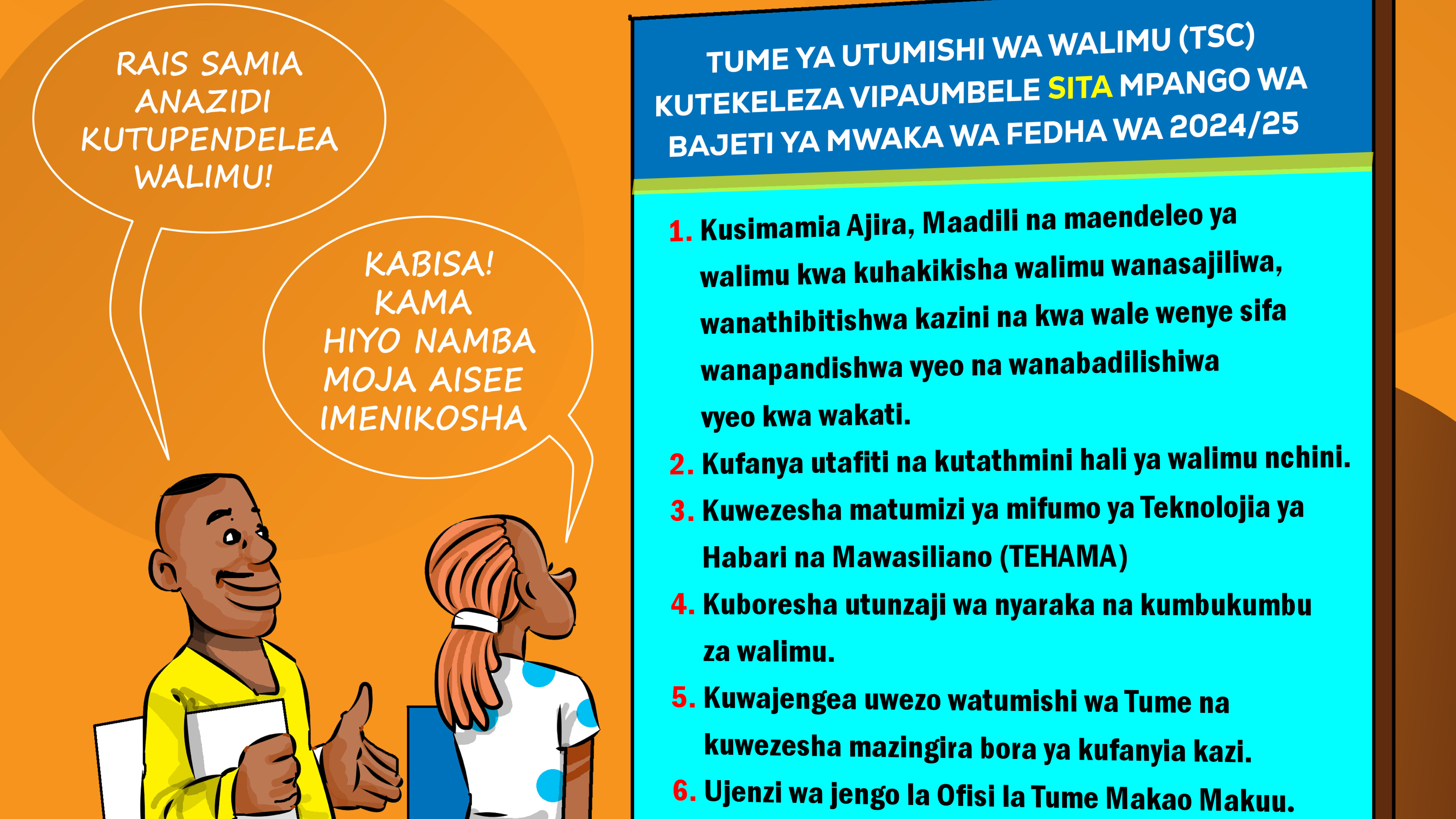 TSC KUTEKELEZA VIPAUMBELE SITA VYA MPANGO NA BAJETI KWA MWAKA UJAO WA FEDHA WA 2024/25